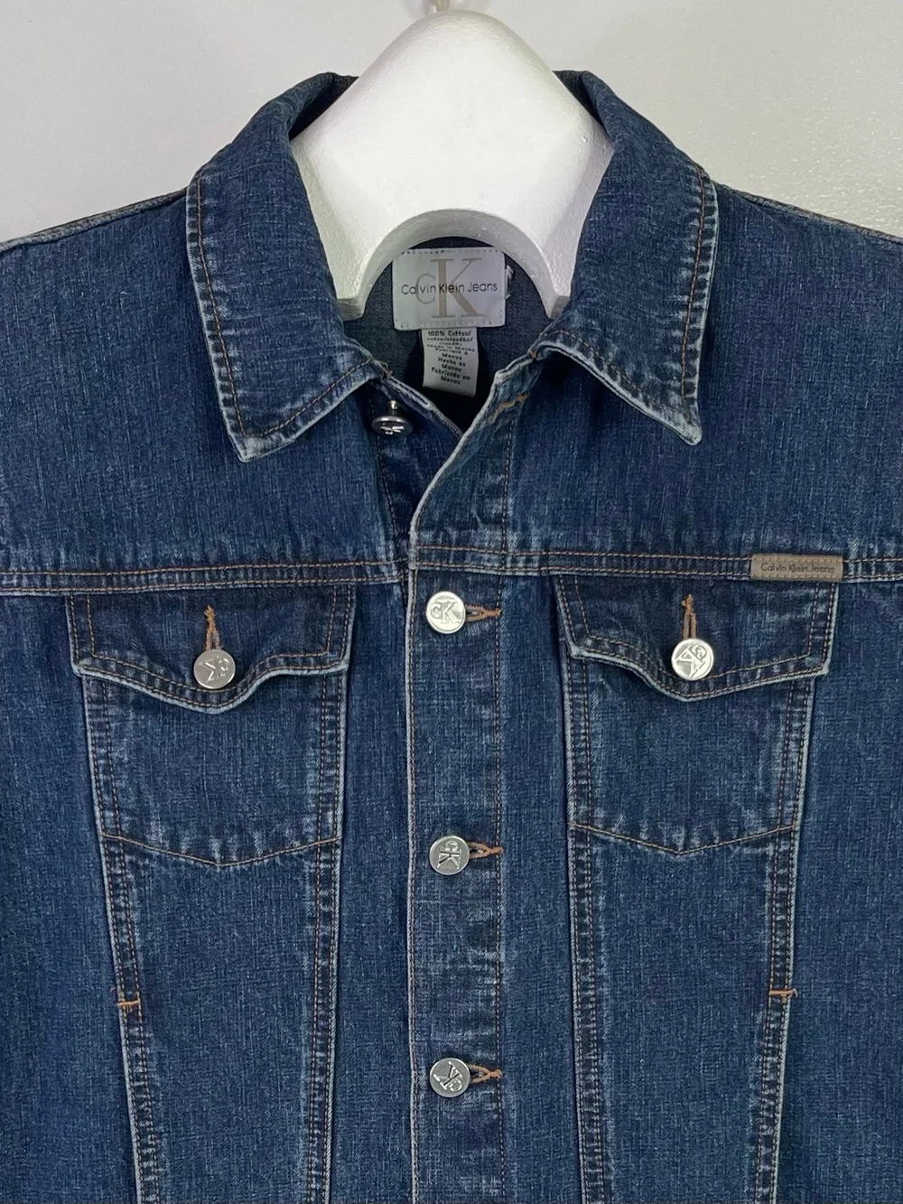 Calvin Klein Jeans Denim Jacket Boys Large L Dark Wash Button Front Cotton